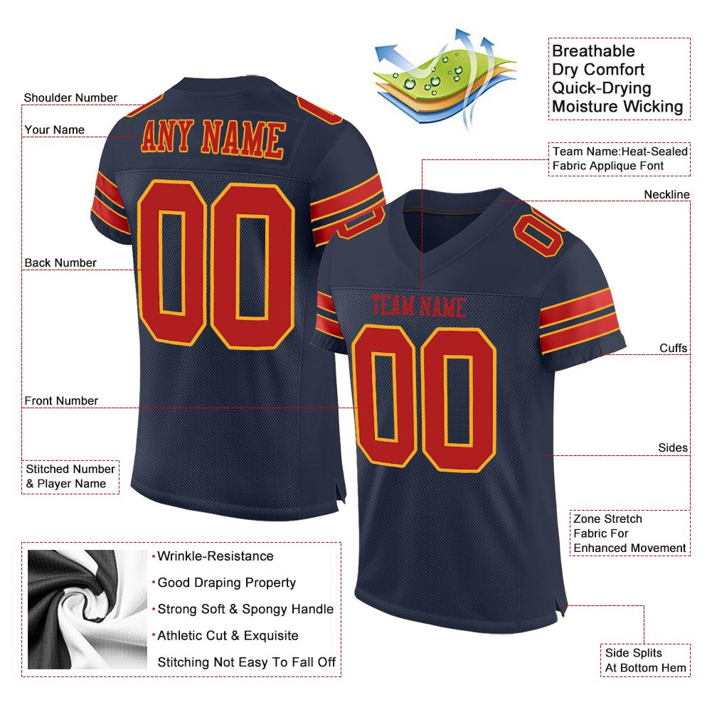 Custom Navy Scarlet-Gold Classic Style Mesh Authentic American Football Jersey| KXKSHOP