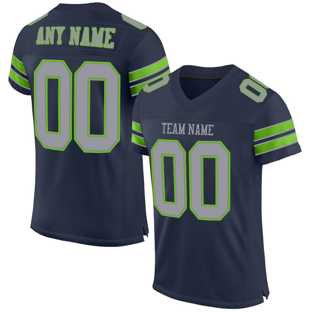 Custom Navy Light Gray-Neon Green Classic Style Mesh Authentic American Football Jersey| KXKSHOP