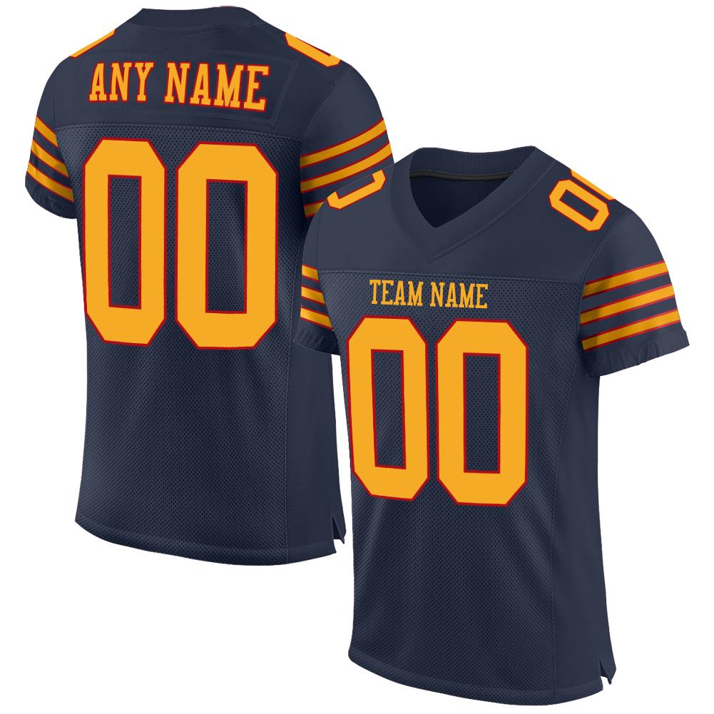 Custom Navy Gold-Red Classic Style Mesh Authentic American Football Jersey| KXKSHOP