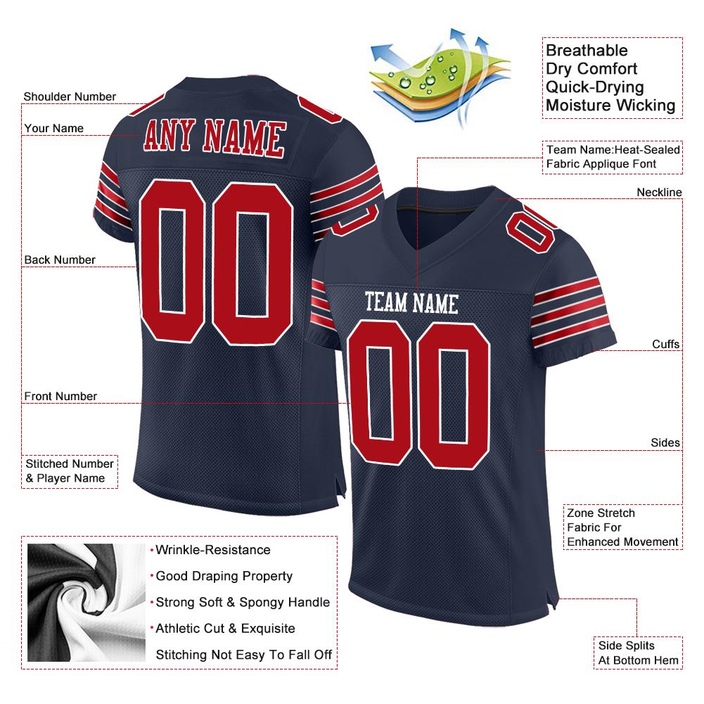 Custom Navy Red-White Classic Style Mesh Authentic American Football Jersey| KXKSHOP