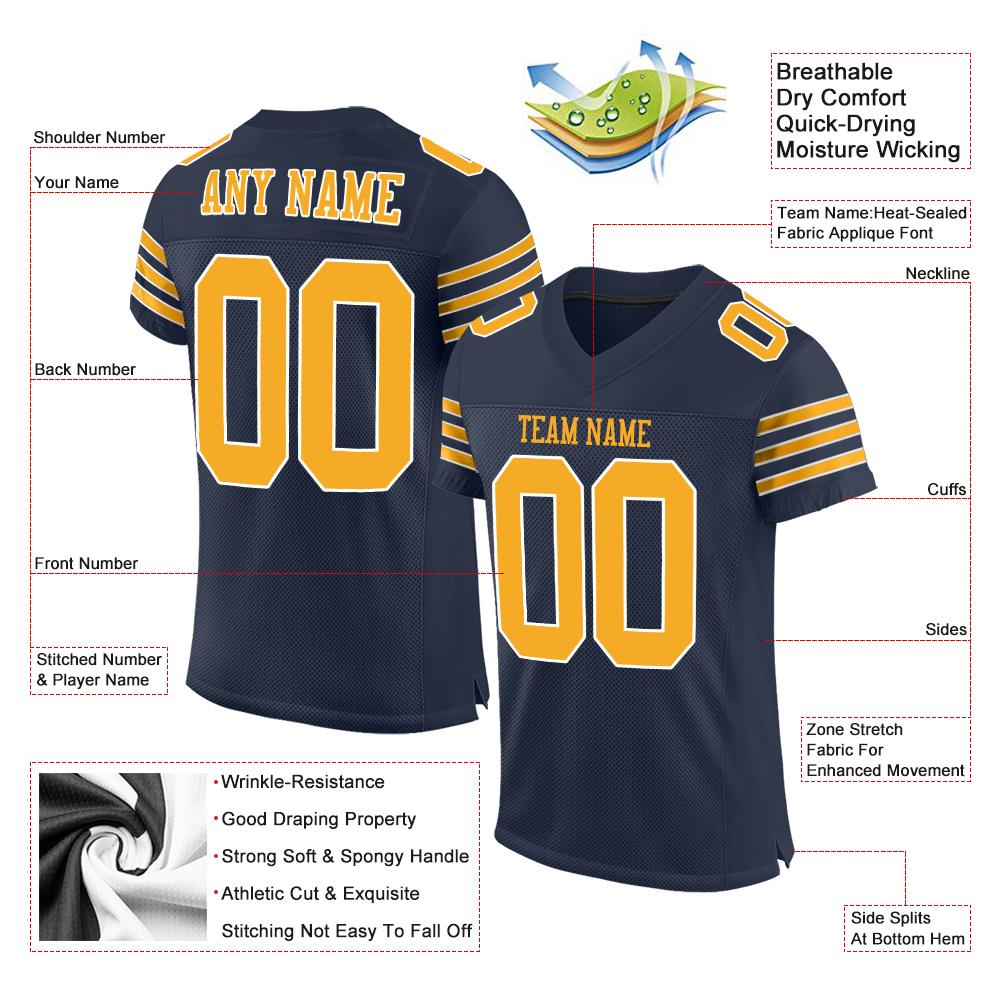 Custom Navy Gold-White Classic Style Mesh Authentic American Football Jersey| KXKSHOP