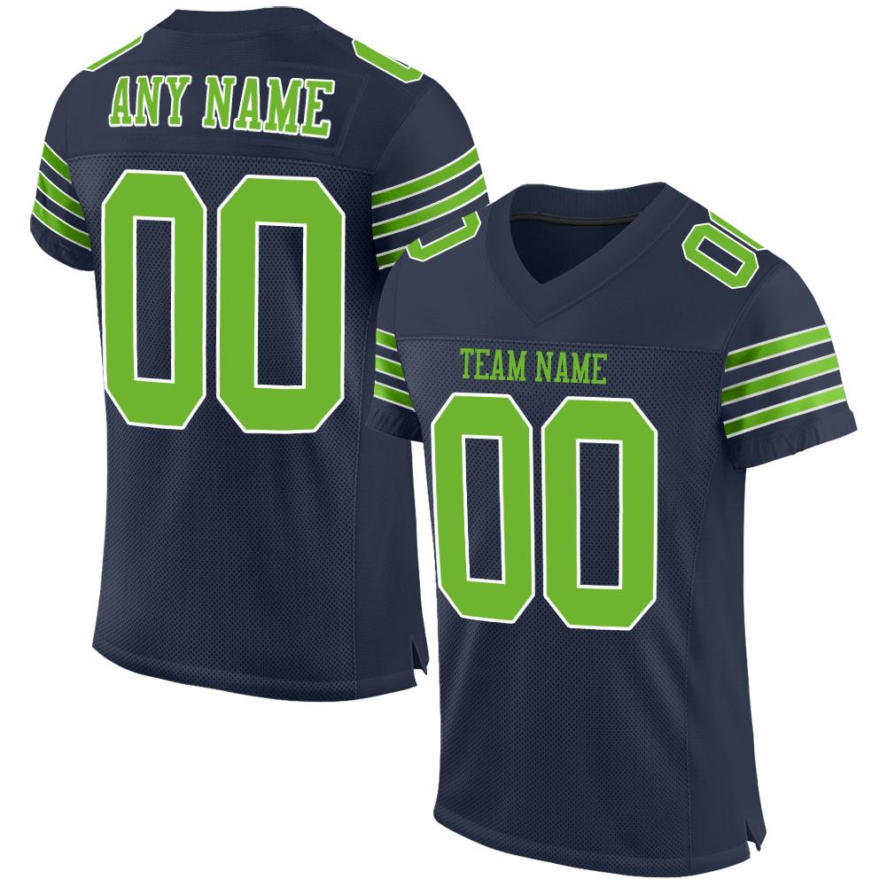 Custom Navy Neon Green-White Classic Style Mesh Authentic American Football Jersey| KXKSHOP