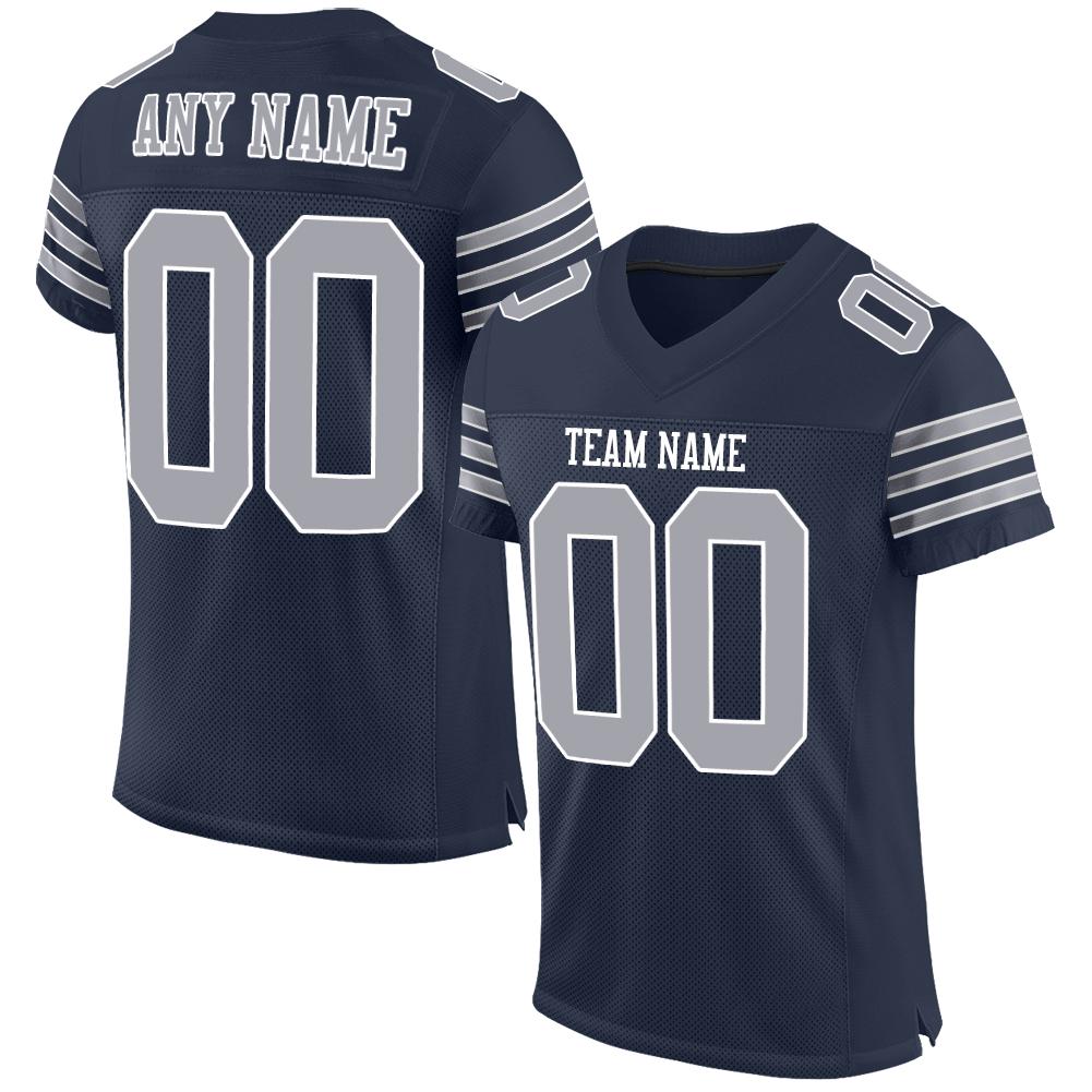 Custom Navy Gray-White Classic Style Mesh Authentic American Football Jersey| KXKSHOP