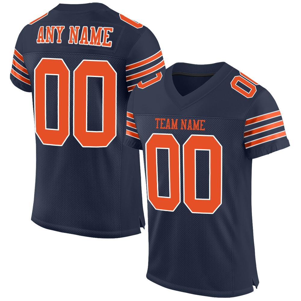 Custom Navy Orange-White Classic Style Mesh Authentic American Football Jersey| KXKSHOP