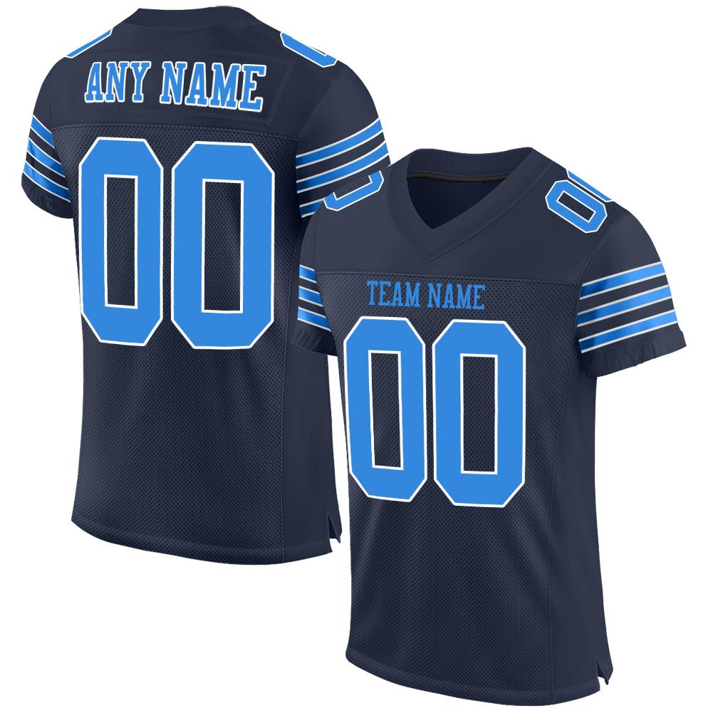 Custom Navy Powder Blue-White Classic Style Mesh Authentic American Football Jersey| KXKSHOP