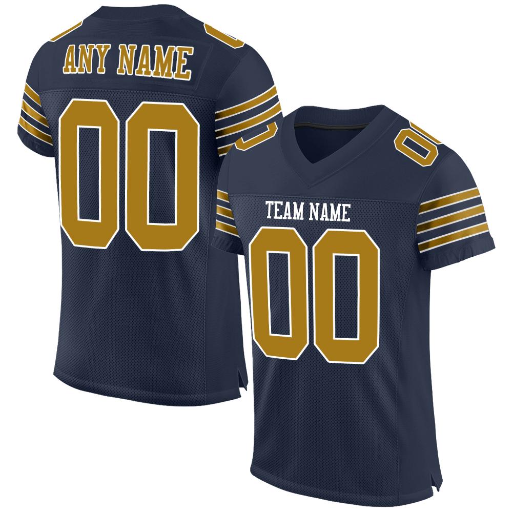 Custom Navy Old Gold-White Classic Style Mesh Authentic American Football Jersey| KXKSHOP