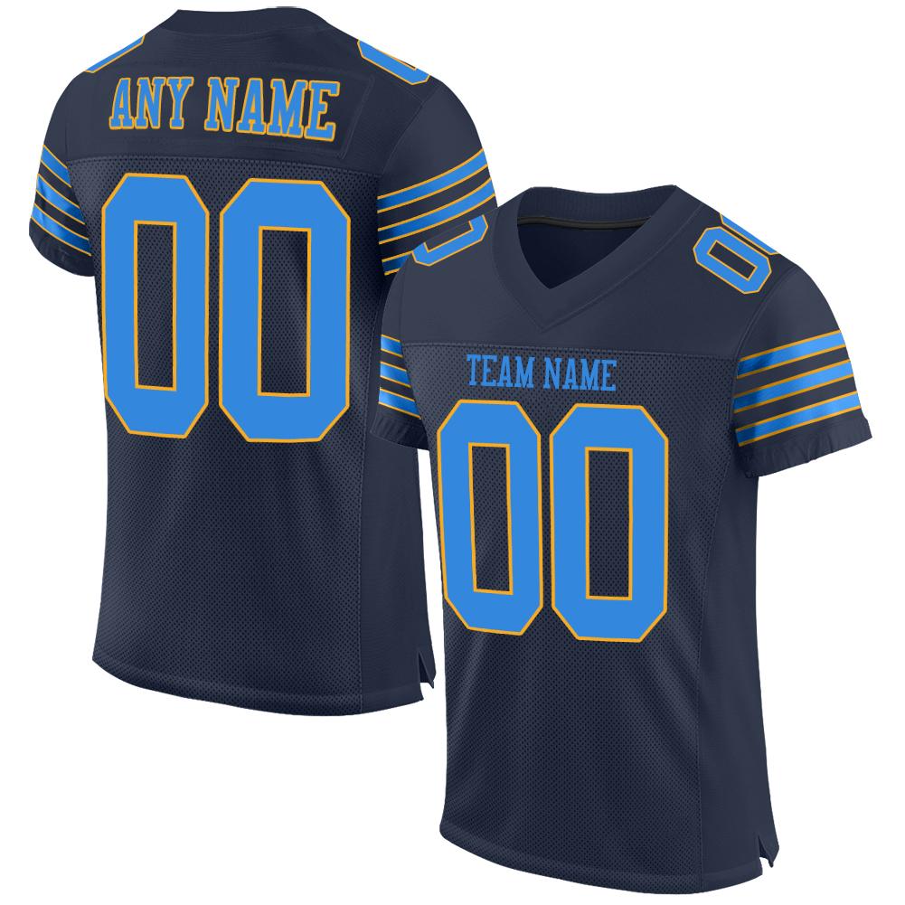Custom Navy Powder Blue-Gold Classic Style Mesh Authentic American Football Jersey| KXKSHOP