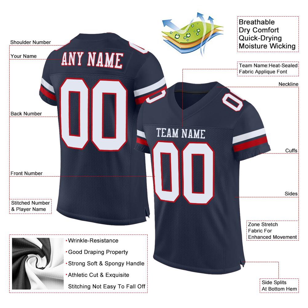 Custom Navy White-Red Classic Style Mesh Authentic American Football Jersey| KXKSHOP