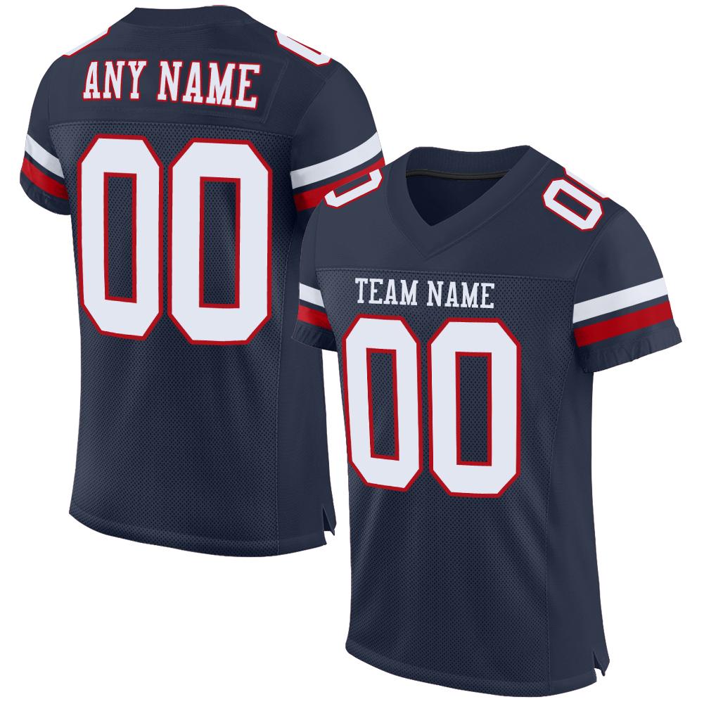 Custom Navy White-Red Classic Style Mesh Authentic American Football Jersey| KXKSHOP