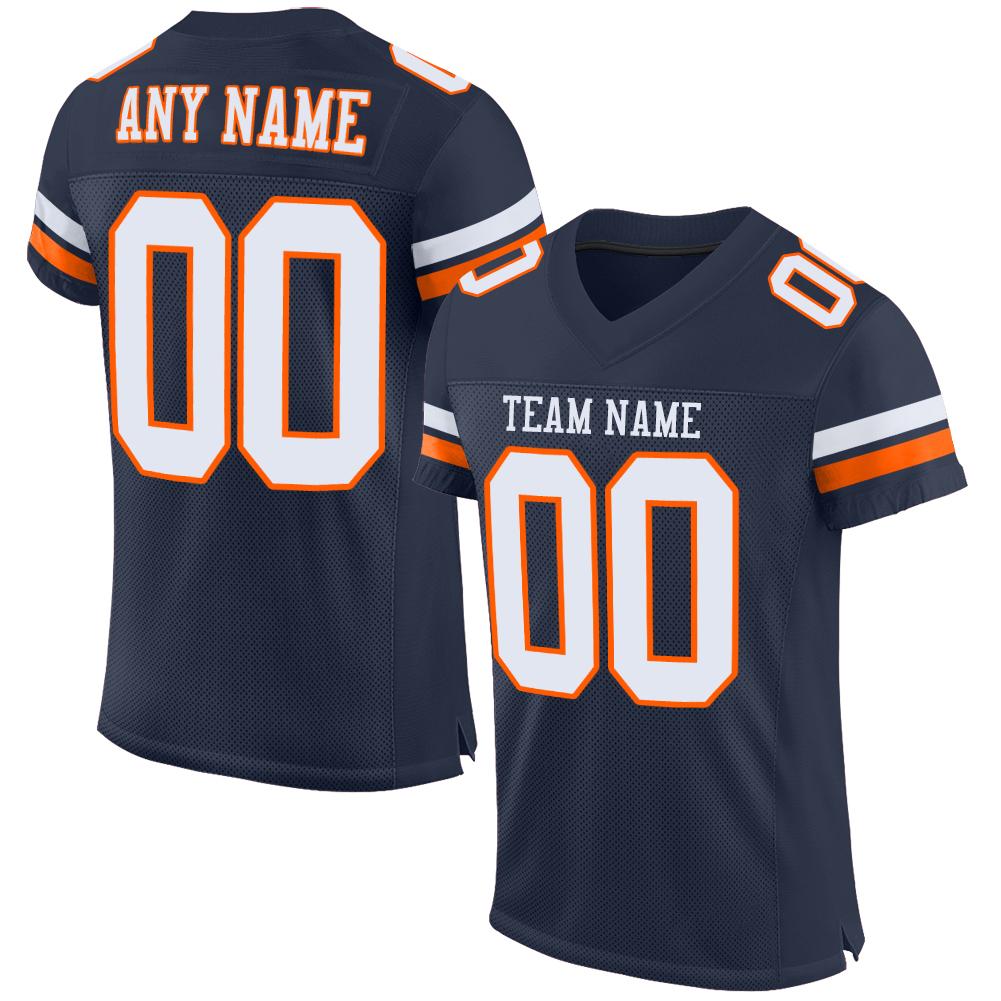 Custom Navy White-Orange Classic Style Mesh Authentic American Football Jersey| KXKSHOP