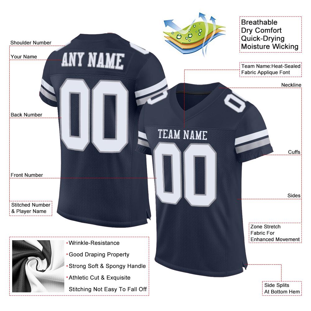 Custom Navy White-Light Gray Classic Style Mesh Authentic American Football Jersey| KXKSHOP