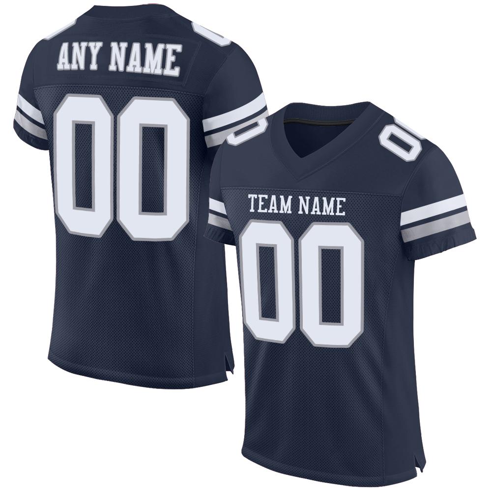 Custom Navy White-Light Gray Classic Style Mesh Authentic American Football Jersey| KXKSHOP