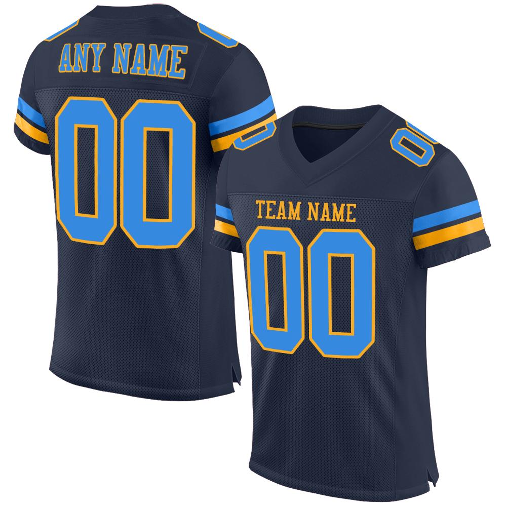 Custom Navy Powder Blue-Gold Classic Style Mesh Authentic American Football Jersey| KXKSHOP