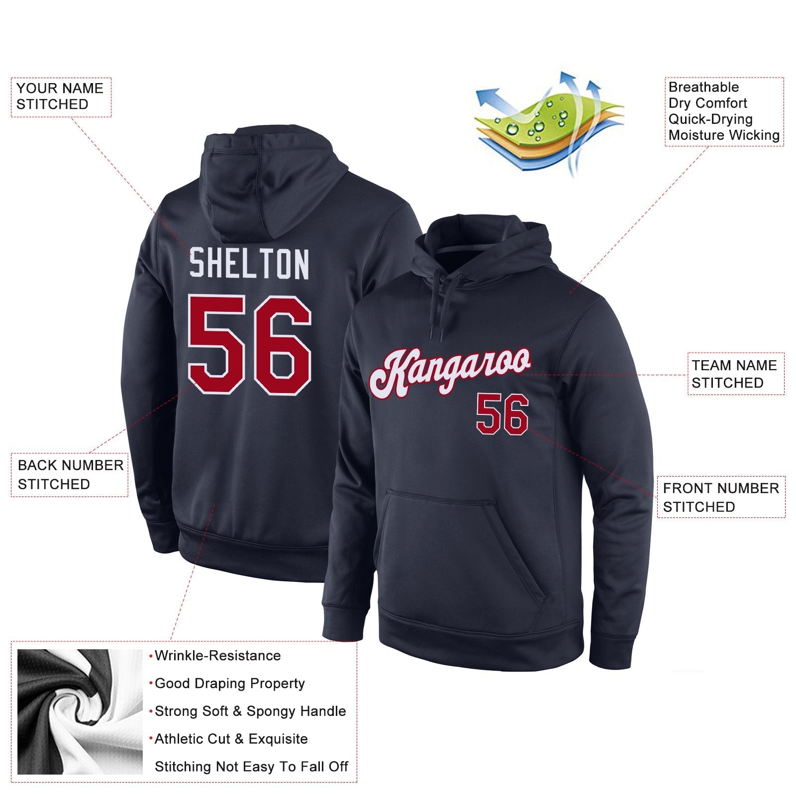 Custom Navy Red-White Classic Style Uniform Pullover Fashion Hoodie| KXKSHOP