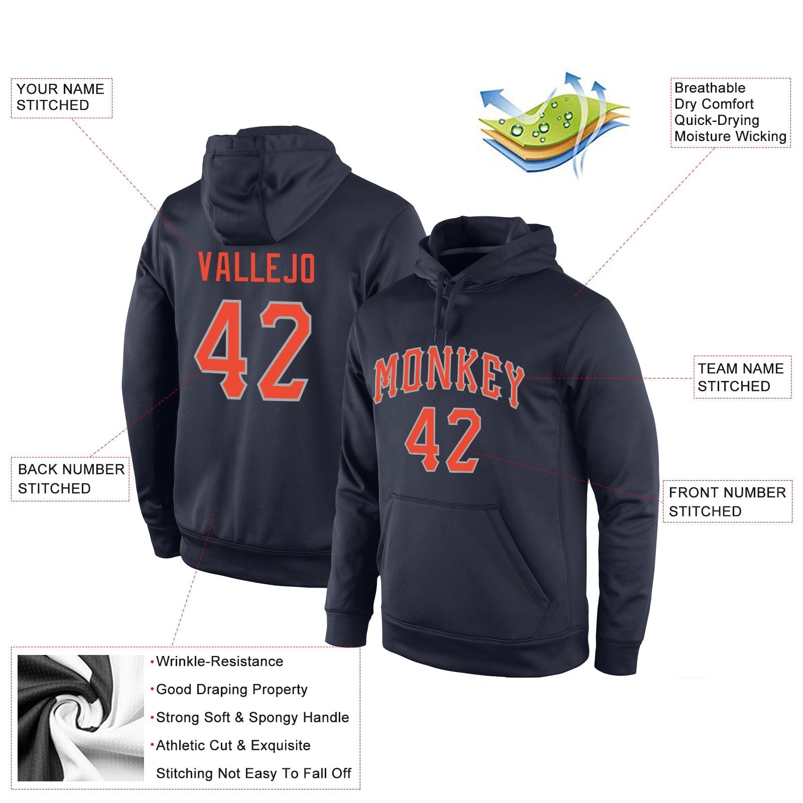 Custom Navy Orange-Gray Classic Style Uniform Pullover Fashion Hoodie| KXKSHOP