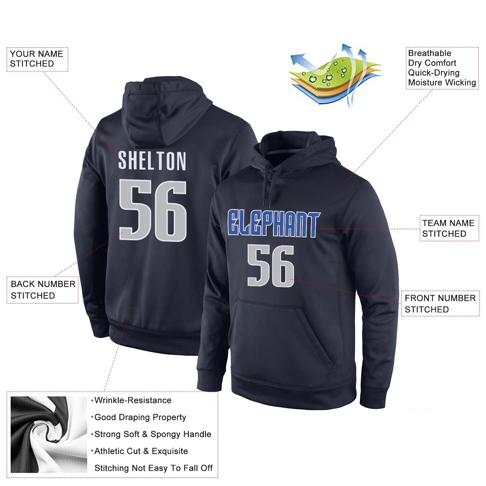 Custom Navy Classic Style Uniform Pullover Fashion Hoodie| KXKSHOP