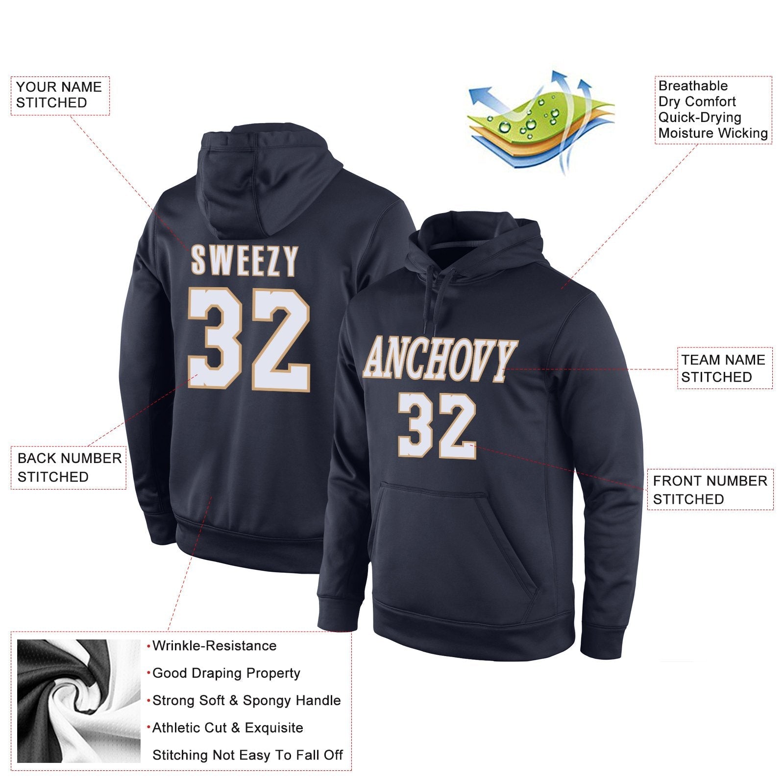 Custom Navy White-Old Gold Classic Style Uniform Pullover Fashion Hoodie| KXKSHOP