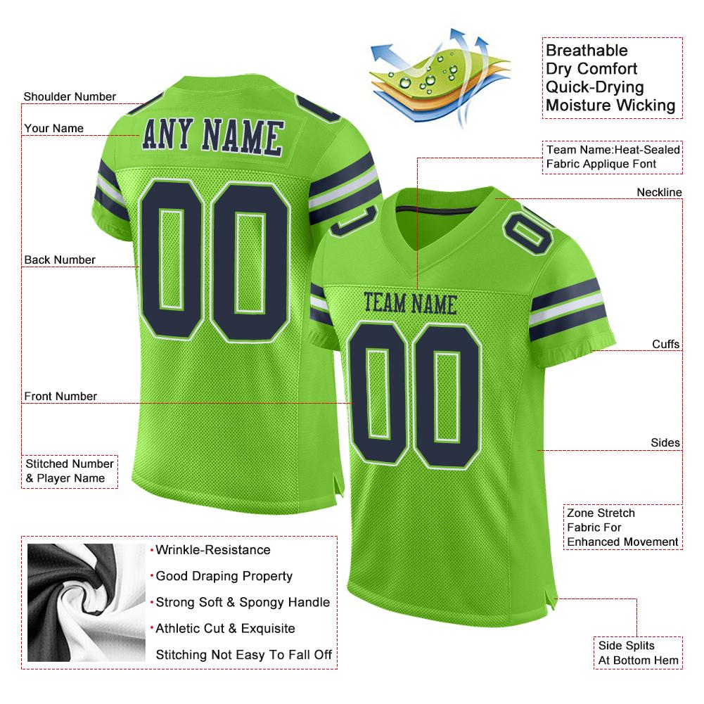Custom Neon Green Navy-White Classic Style Mesh Authentic American Football Jersey| KXKSHOP