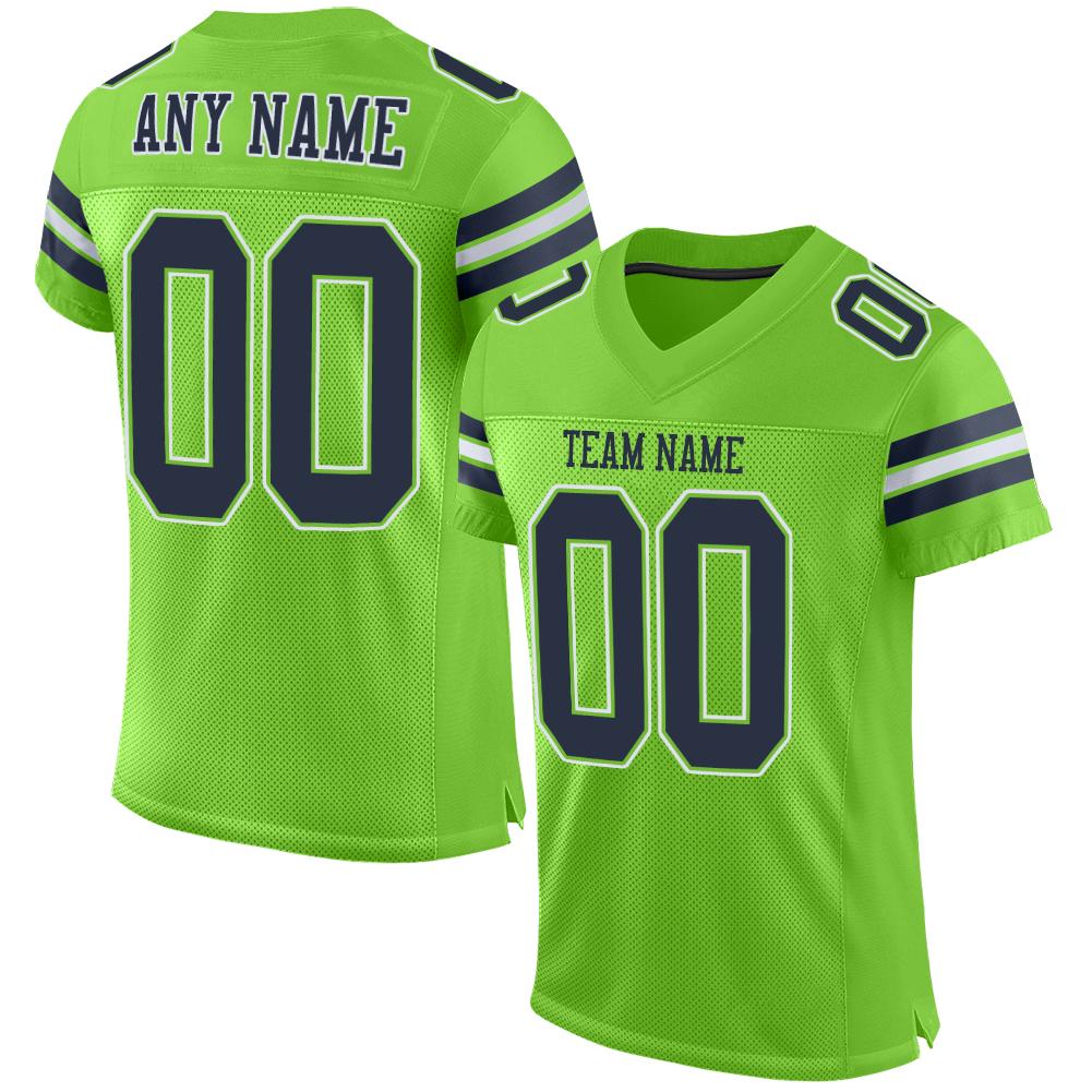 Custom Neon Green Navy-White Classic Style Mesh Authentic American Football Jersey| KXKSHOP
