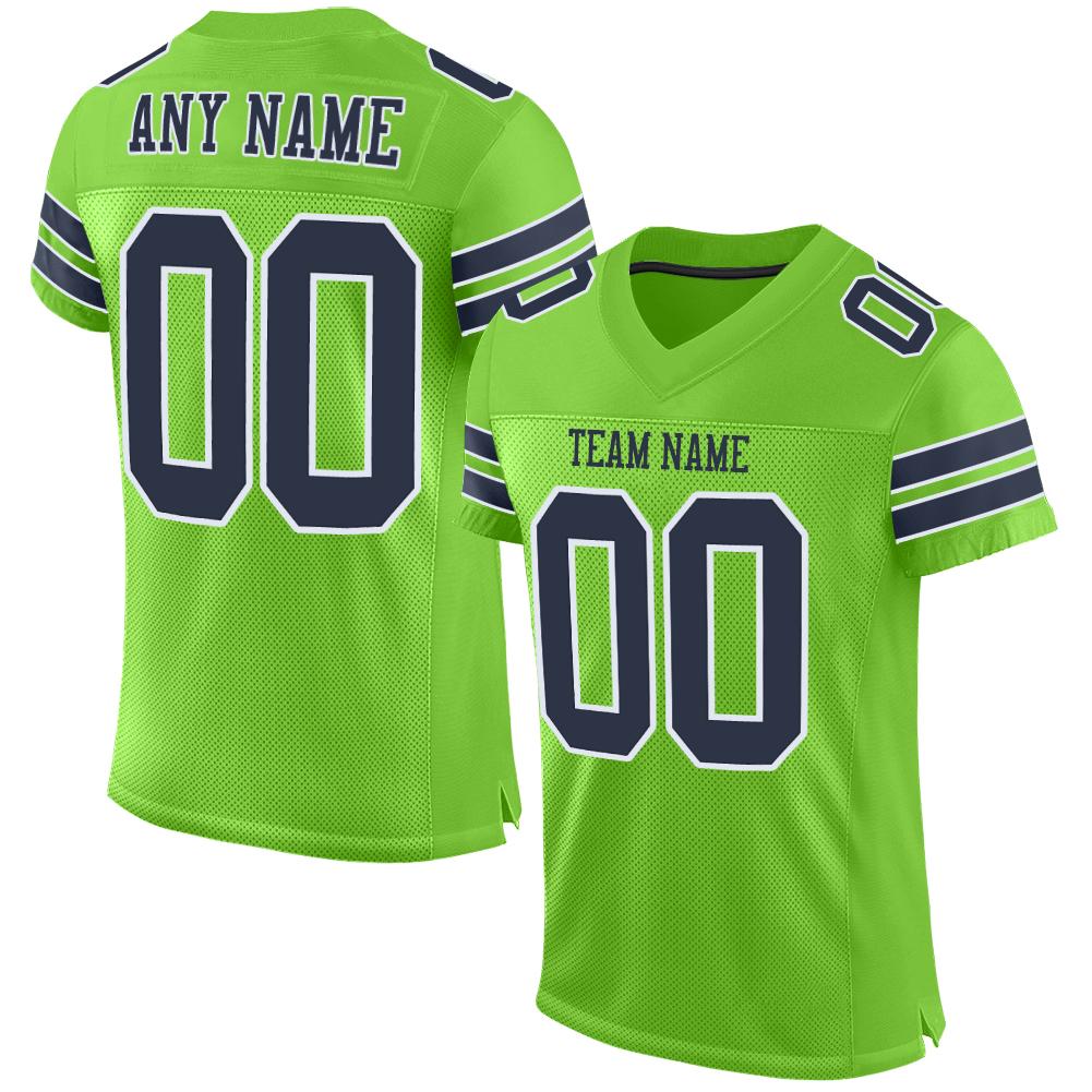 Custom Neon Green Navy-White Classic Style Mesh Authentic American Football Jersey| KXKSHOP