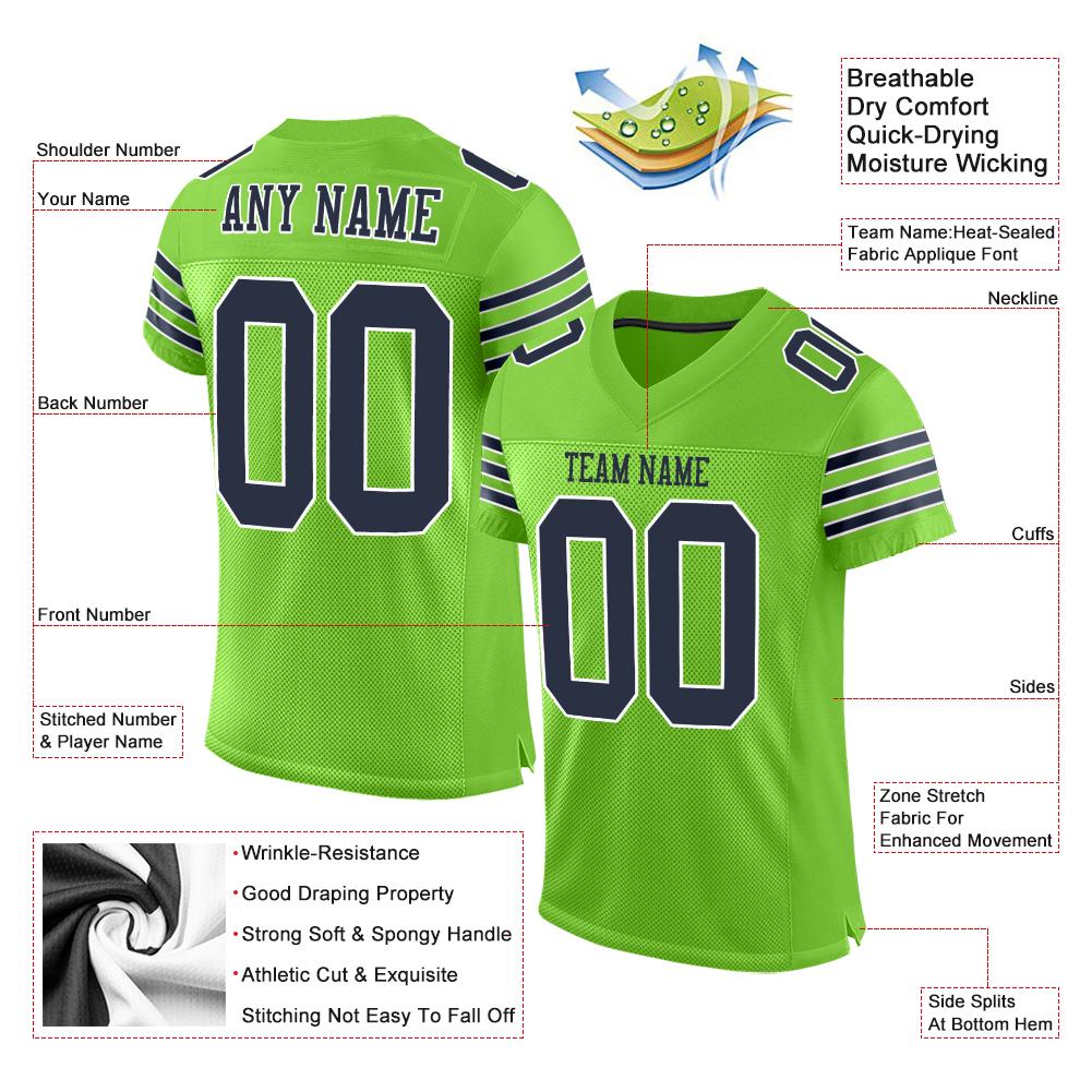 Custom Neon Green Navy-White Classic Style Mesh Authentic American Football Jersey| KXKSHOP
