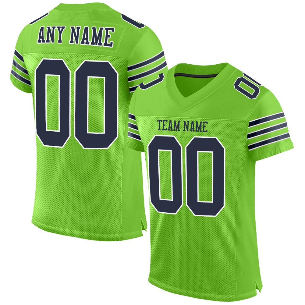 Custom Neon Green Navy-White Classic Style Mesh Authentic American Football Jersey| KXKSHOP