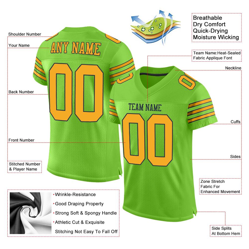 Custom Neon Green Gold-Navy Classic Style Mesh Authentic American Football Jersey| KXKSHOP