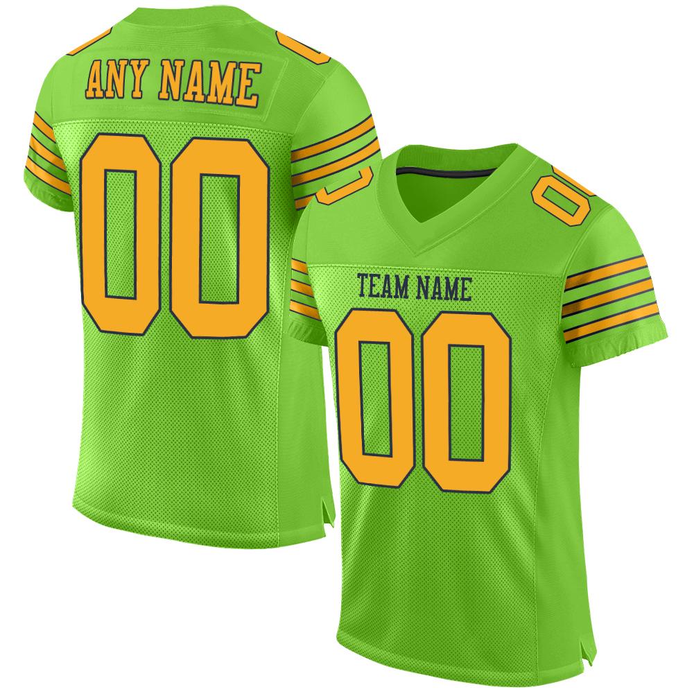 Custom Neon Green Gold-Navy Classic Style Mesh Authentic American Football Jersey| KXKSHOP