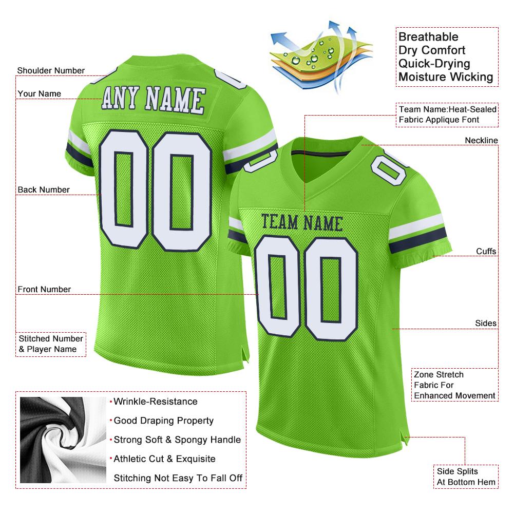 Custom Neon Green White-Navy Classic Style Mesh Authentic American Football Jersey| KXKSHOP