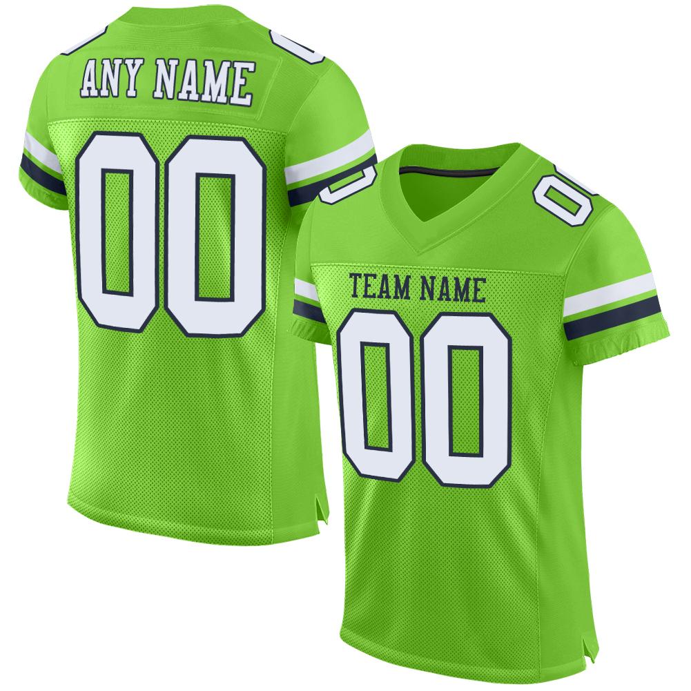 Custom Neon Green White-Navy Classic Style Mesh Authentic American Football Jersey| KXKSHOP