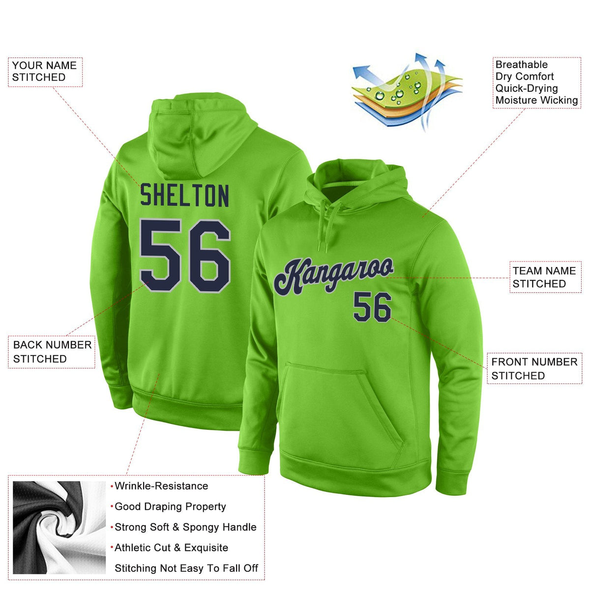Custom Neon Green Navy-Gray Classic Style Uniform Pullover Fashion Hoodie| KXKSHOP