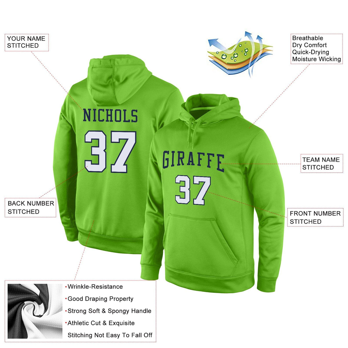 Custom Neon Green White-Navy Classic Style Uniform Pullover Fashion Hoodie| KXKSHOP