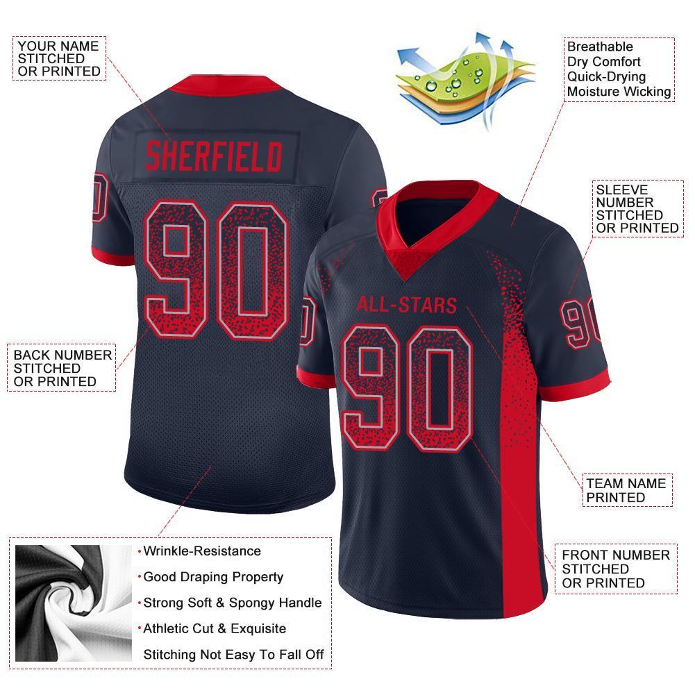 Custom Navy Scarlet-Gray Drift Fashion Mesh Authentic American Football Jersey| KXKSHOP