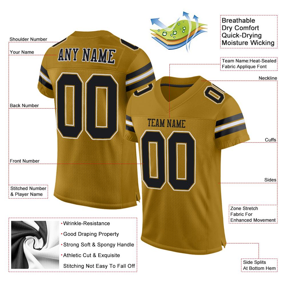 Custom Old Gold Black-White Classic Style Mesh Authentic American Football Jersey| KXKSHOP