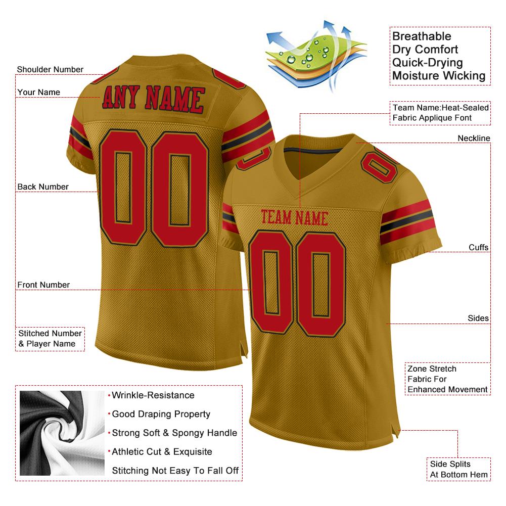 Custom Old Gold Red-Black Classic Style Mesh Authentic American Football Jersey| KXKSHOP