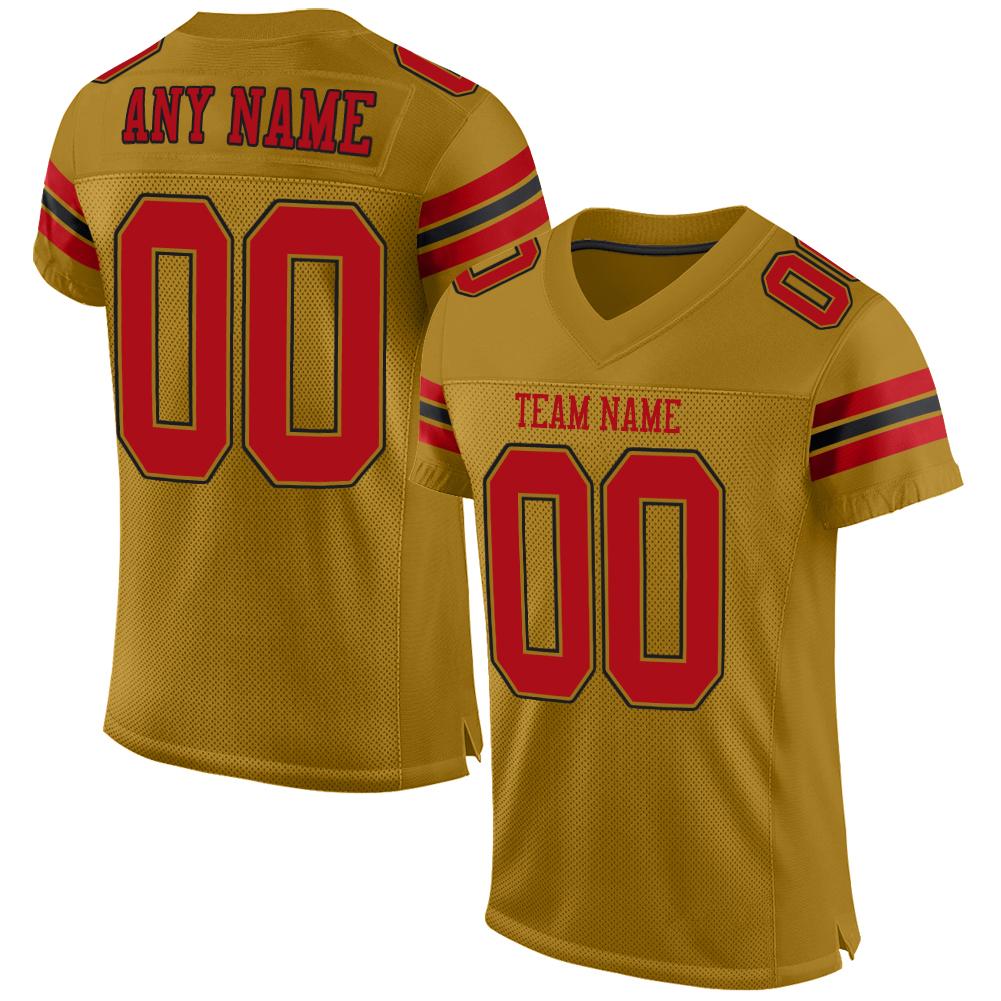 Custom Old Gold Red-Black Classic Style Mesh Authentic American Football Jersey| KXKSHOP