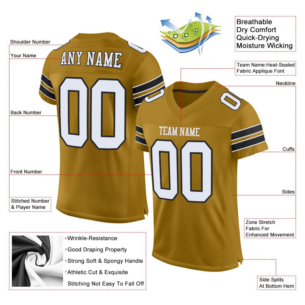 Custom Old Gold White-Black Classic Style Mesh Authentic American Football Jersey| KXKSHOP