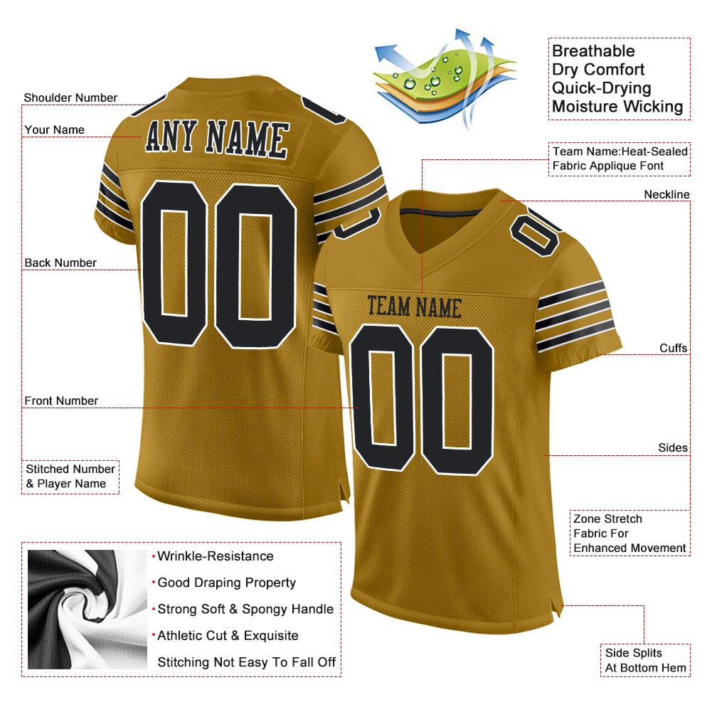 Custom Old Gold Black-White Classic Style Mesh Authentic American Football Jersey| KXKSHOP