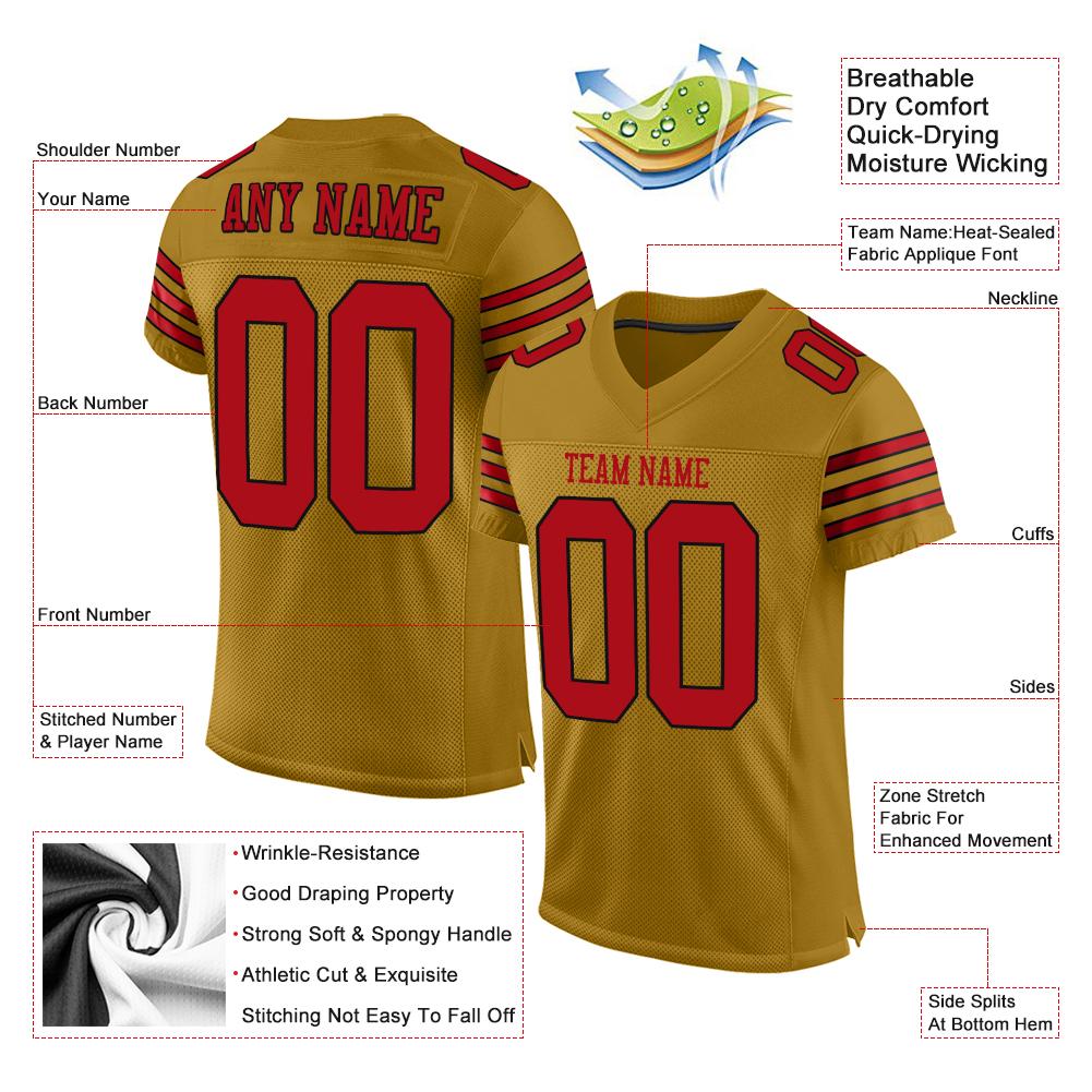 Custom Old Gold Red-Black Classic Style Mesh Authentic American Football Jersey| KXKSHOP