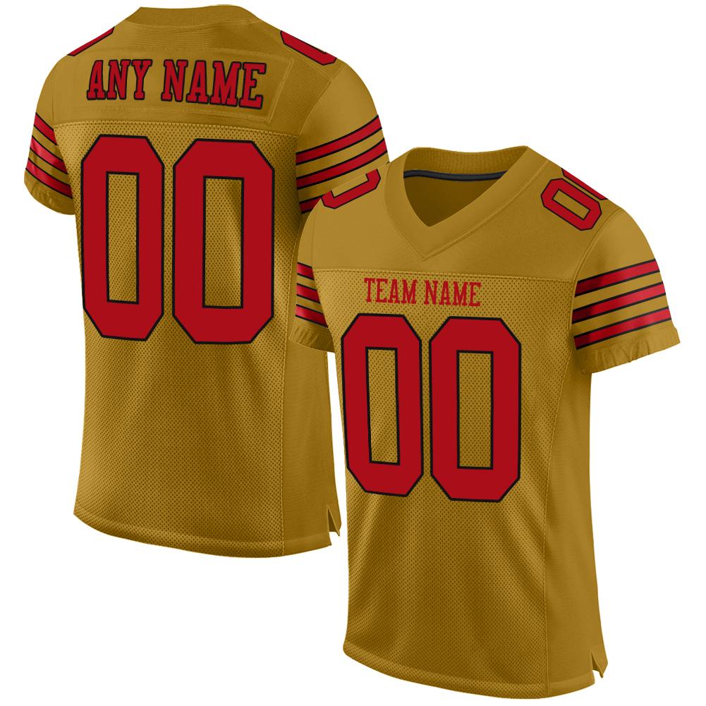 Custom Old Gold Red-Black Classic Style Mesh Authentic American Football Jersey| KXKSHOP