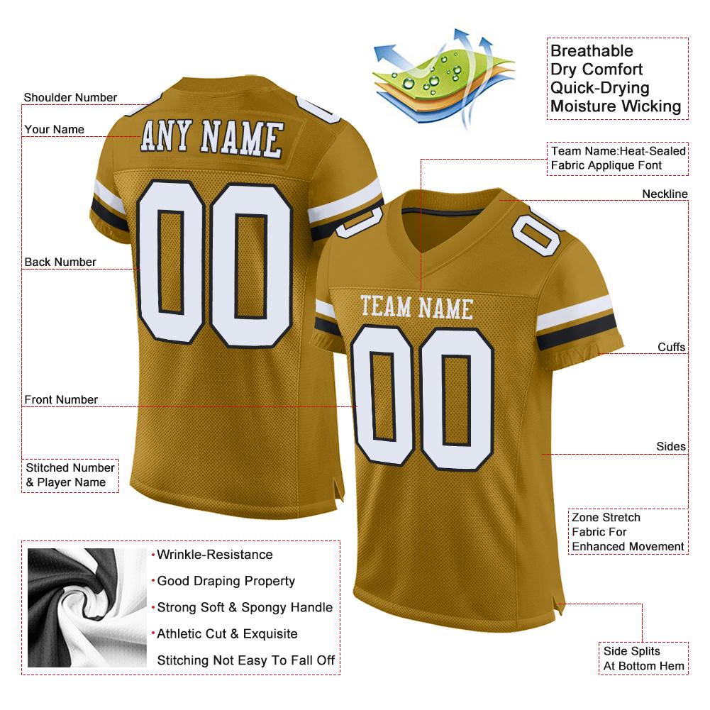 Custom Old Gold White-Black Classic Style Mesh Authentic American Football Jersey| KXKSHOP