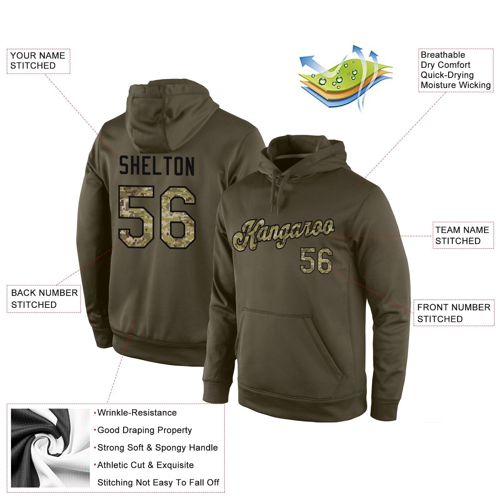 Custom Olive Camo-Black Classic Style Uniform Pullover Fashion Hoodie| KXKSHOP