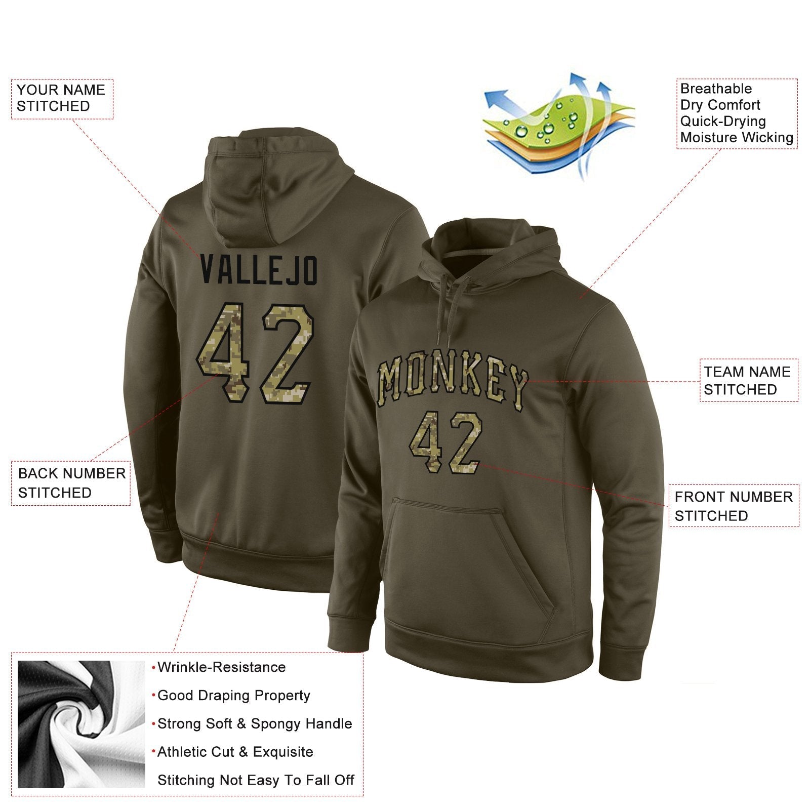 Custom Olive Camo-Black Classic Style Uniform Pullover Fashion Hoodie| KXKSHOP
