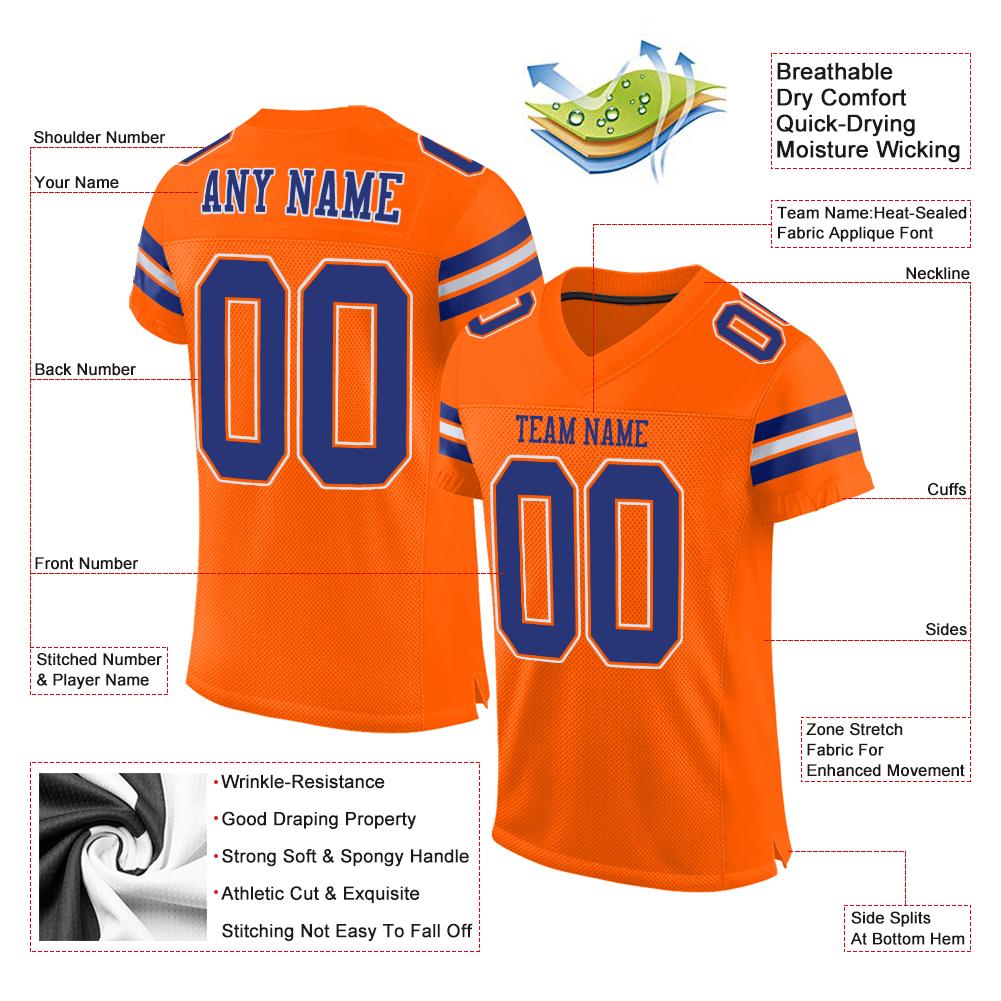 Custom Orange Royal-White Classic Style Mesh Authentic American Football Jersey| KXKSHOP