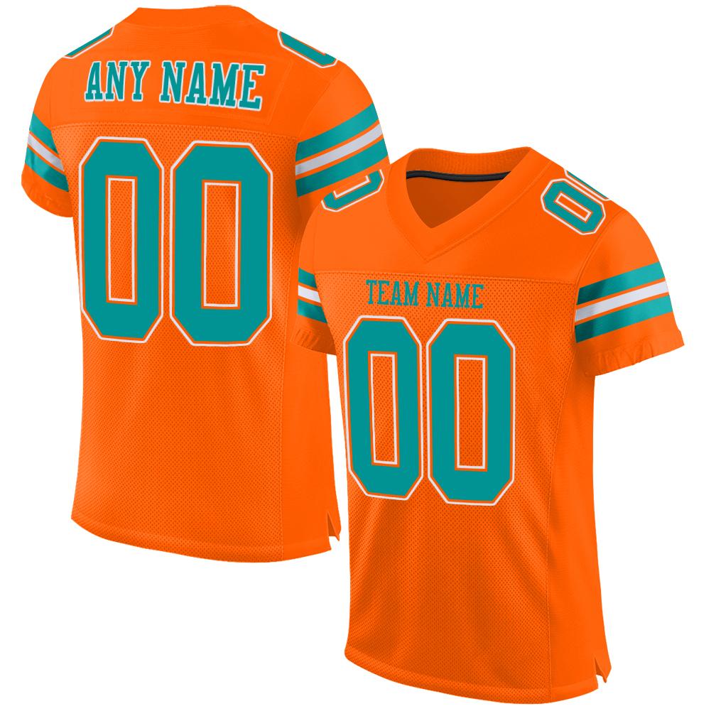 Custom Orange Aqua-White Classic Style Mesh Authentic American Football Jersey| KXKSHOP