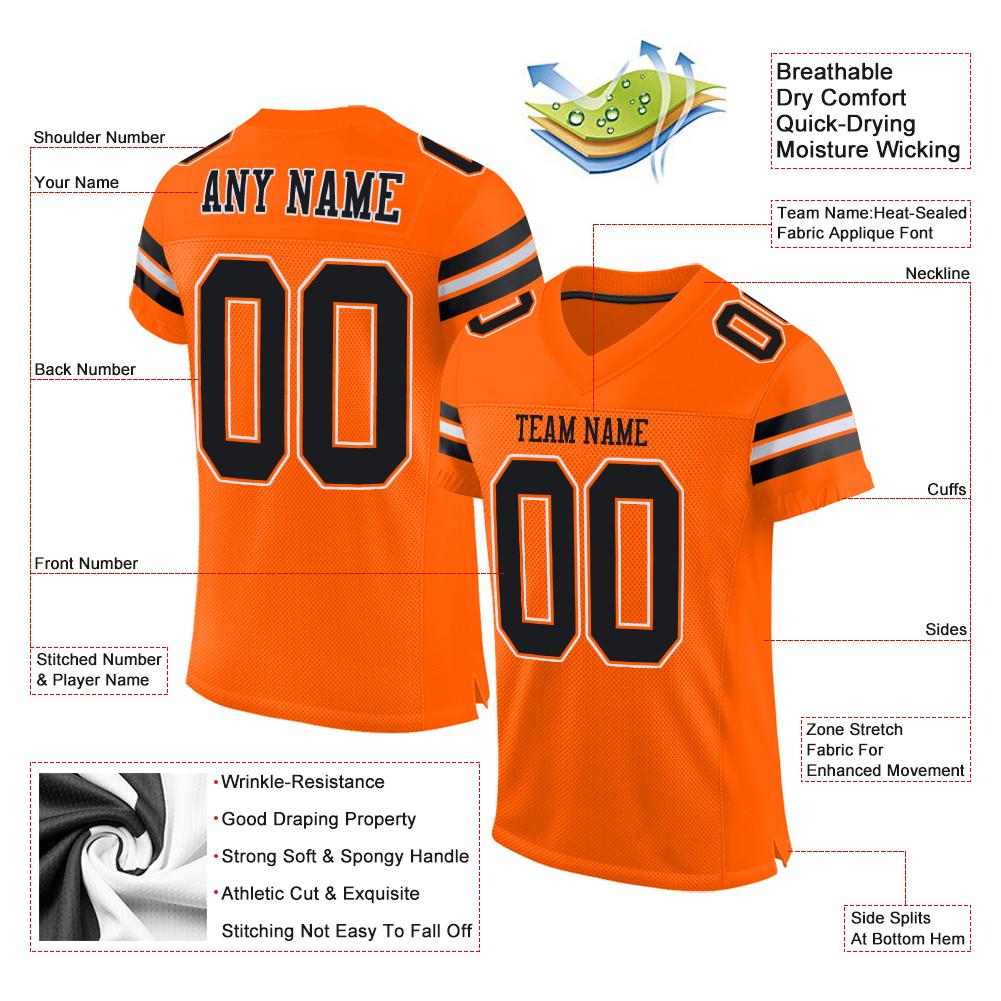 Custom Orange Black-White Classic Style Mesh Authentic American Football Jersey| KXKSHOP
