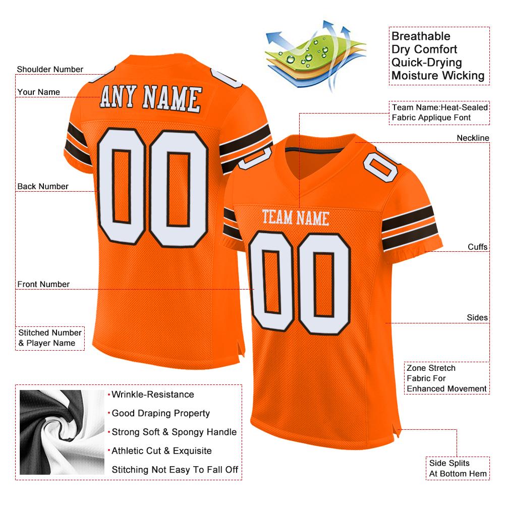 Custom Orange White-Brown Classic Style Mesh Authentic American Football Jersey| KXKSHOP