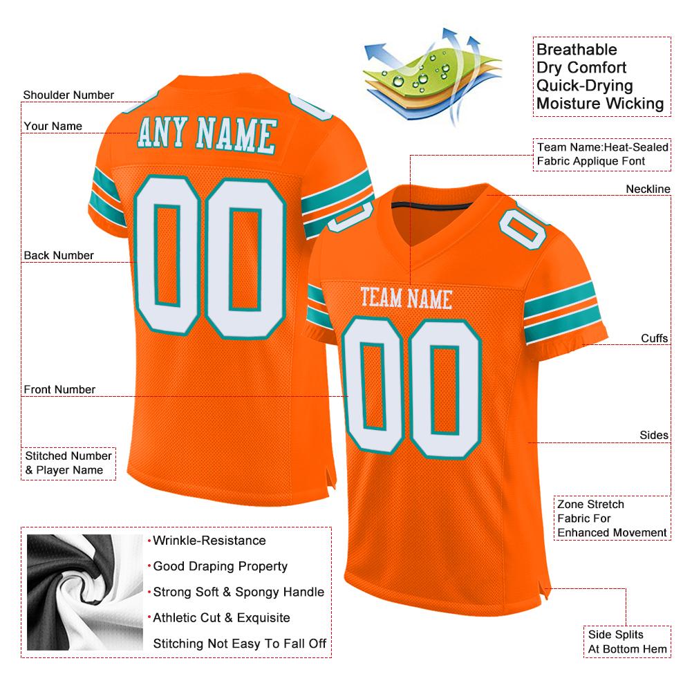 Custom Orange White-Aqua Classic Style Mesh Authentic American Football Jersey| KXKSHOP