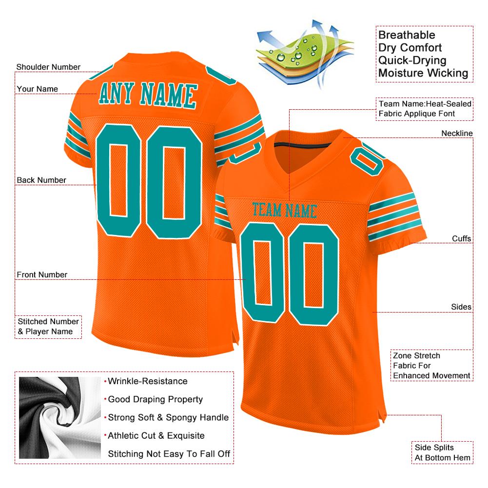 Custom Orange Aqua-White Classic Style Mesh Authentic American Football Jersey| KXKSHOP