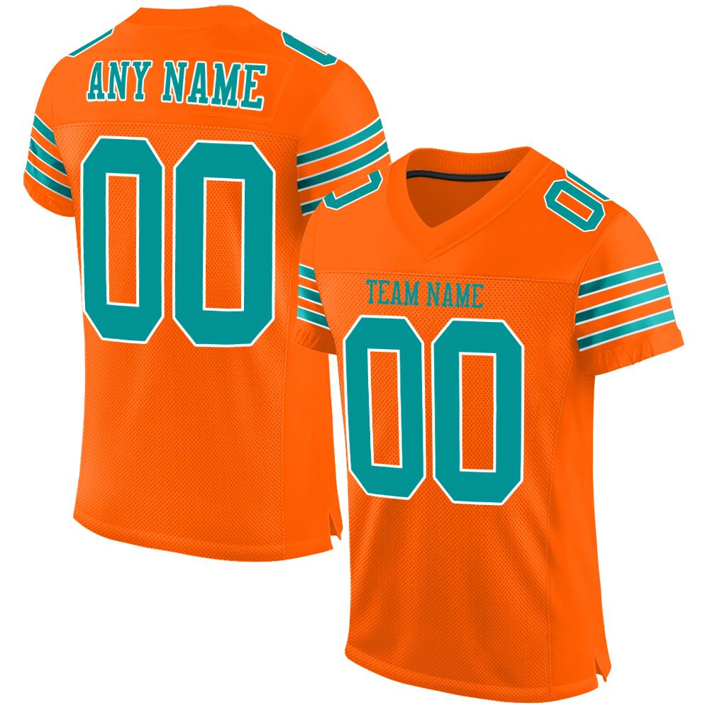 Custom Orange Aqua-White Classic Style Mesh Authentic American Football Jersey| KXKSHOP